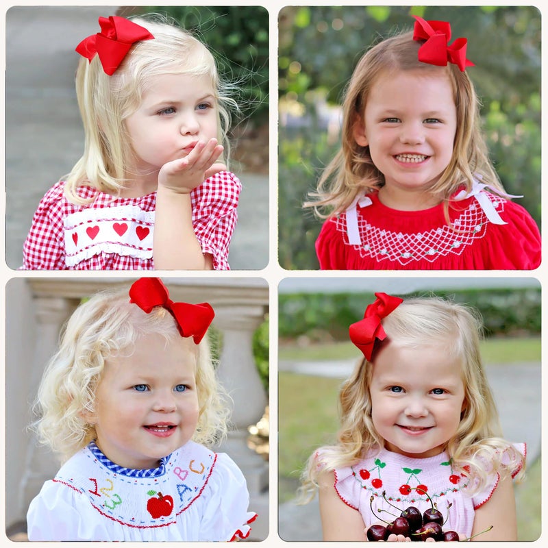 Ayesha Red Hair Bows 4.5 Inch Grosgrain Red Valentines Birthday Hair Bow for Little Girls Toddlers Hair Accessories- Set of 2 - Image 3